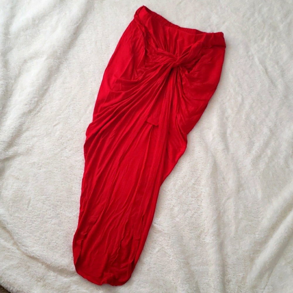 High low red skirt